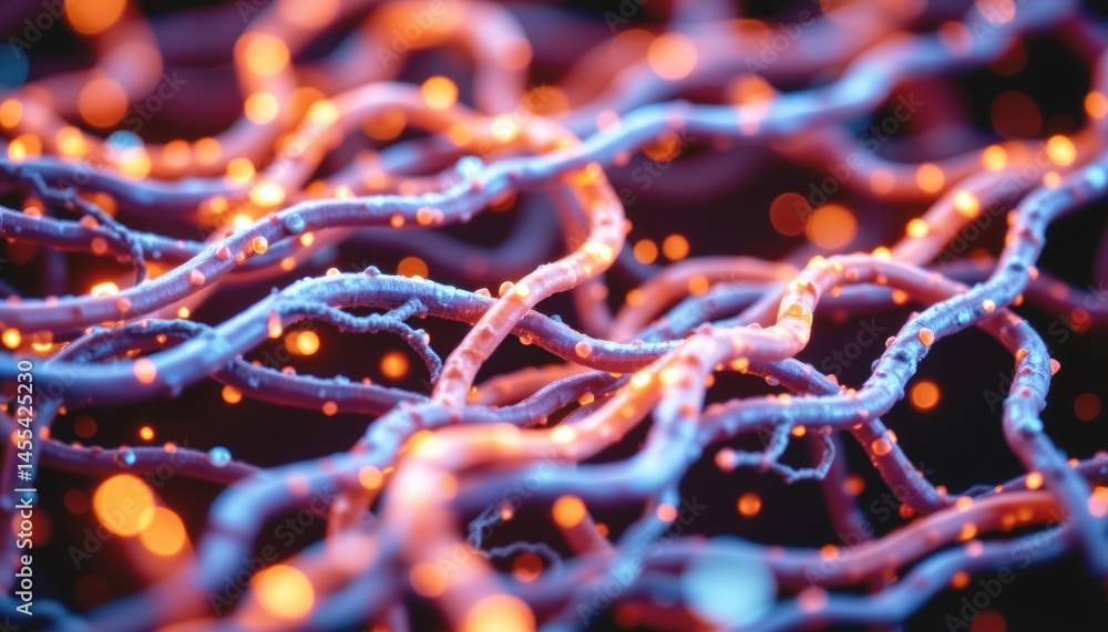 Aufkleber abstract network of glowing fibers with vibrant colors and bokeh lights.