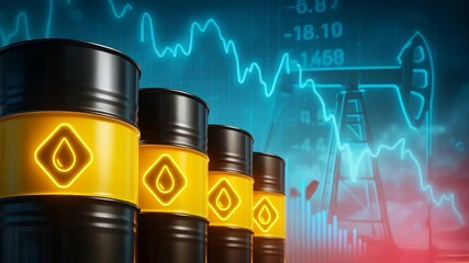 Petroleum Barrels with Downward Financial Graph and Oil Pump Silhouette Representing Global Energy Market Price Decline
- Powered by Adobe