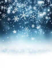 Falling White Snowflakes on Blue Background, Winter Holiday Texture, Snowfall