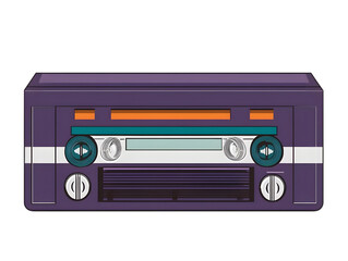 Obraz premium Illustration of a Vintage Radio with Purple Teal and Orange Accents on a Transparent Background