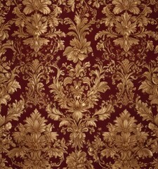 Intricate gold leaf floral damask, rich burgundy background, damask, tapestry