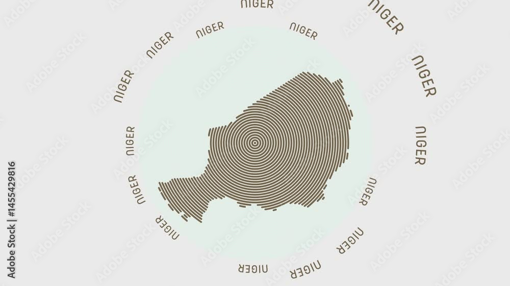 Poster niger shape with dynamic circles visual effect. animation of niger logo appearing from rotating ring