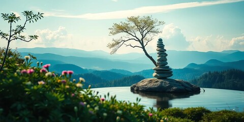 Serene nature scene showcasing balance and tranquility, sky, equilibrium