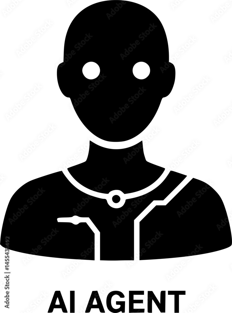 Poster futuristic ai agent robot head icon with circuit elements in black and white vector style. icons vec