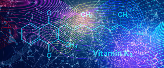 Skeletal formula of Vitamin K2 chemical molecule.