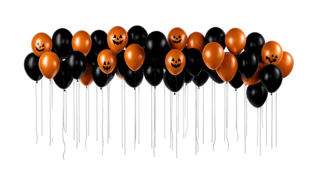 Halloween Balloons Illustration in Black and Orange on Transparent Background - Powered by Adobe