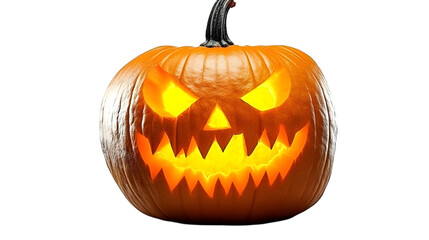 Halloween Jack O Lantern on Transparent Background Glowing Orange Carved Pumpkin