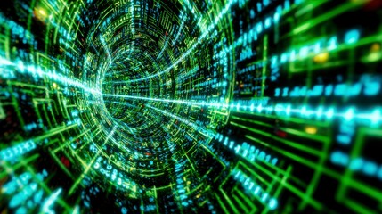 Fototapeta premium Futuristic Abstract Digital Data Visualization with Flowing Green Lines and Dynamic Light Patterns