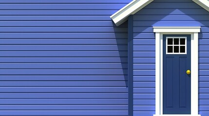 Fototapeta premium Exterior view of a small house with a vibrant blue facade.