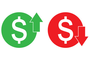 Cost reduction, Cost rising. Cost increase. Price reduced, discount icon. Financial concept. Sign up and down price. Costs cutting and efficiency concept vector design and illustration.