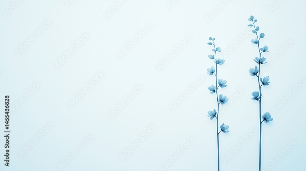 Poster minimalist image of two delicate blue flower stems on a light background, emphasizing simplicity and