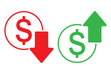Obraz premium Cost reduction icon vector. dollar decrease sign. profit decrease symbol. cost saving sign. Vector illustration.