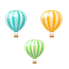 Illustration of Three Colorful Striped Hot Air Balloons Isolated on Transparent Background