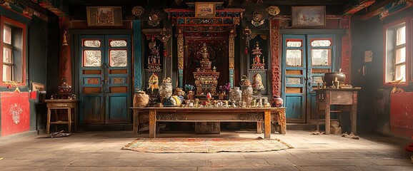Ornate Tibetan Monastery Interior
