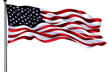 Illustration of a Waving American Flag with Stars and Stripes on Transparent Background