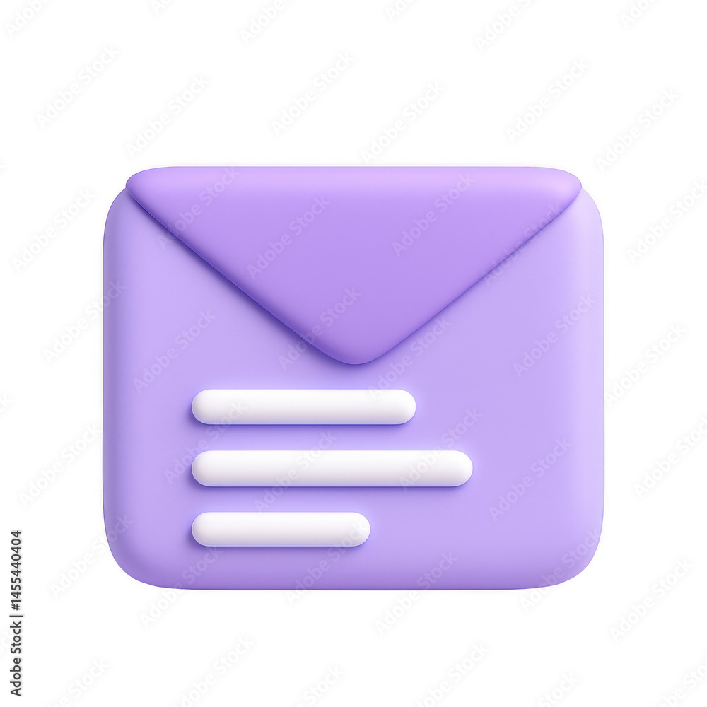 Poster soft rounded three-dimensional purple email envelope symbol featuring white lines representing a dig
