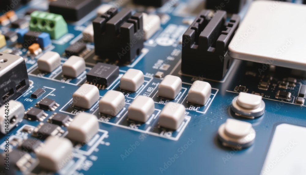 Poster close-up of a circuit board with various electronic components.