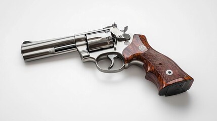 A conceptual shot of a handgun on a clean white backdrop