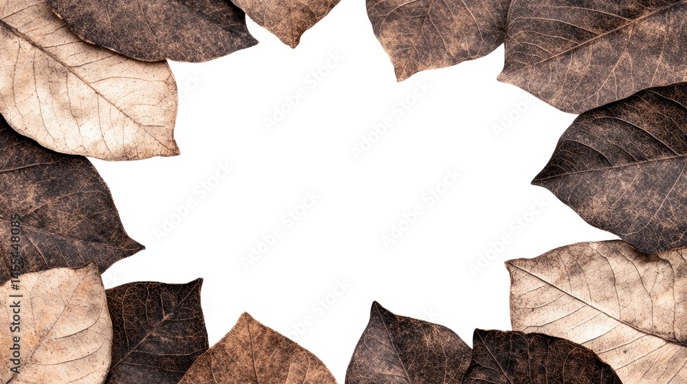 Poster dried leaves arranged in a circular border with a white empty space in the center.
