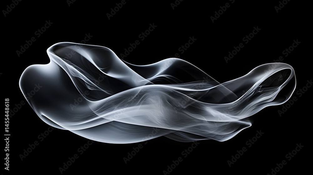 Poster a blurry image of a white object with a black background. the object appears to be a wave or a piece