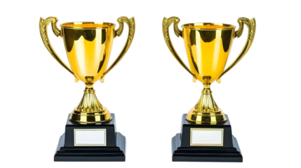 Isolated Gold Trophies On Black Background For Winning Award Celebration