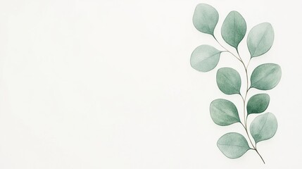 Minimalist illustration of green eucalyptus leaves on a white background, positioned on the right side for a clean, natural look.