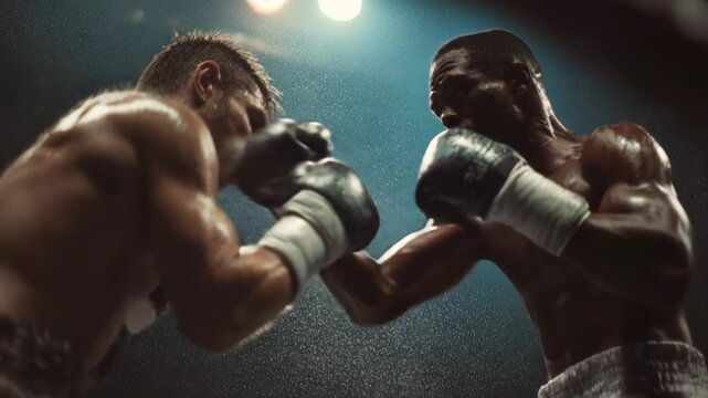 Boxers fighting in a ring