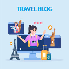 Travel blogging illustration vector concept