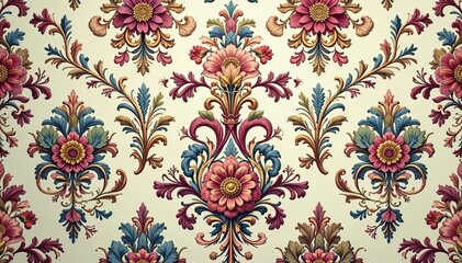 Obraz premium Intricate floral damask pattern in muted tones, home, blue