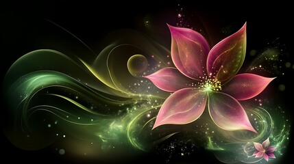 Floral fantasy, glowing petals, black background
