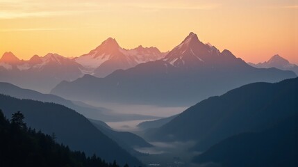 Golden Glow of Sunrise Over Mountains