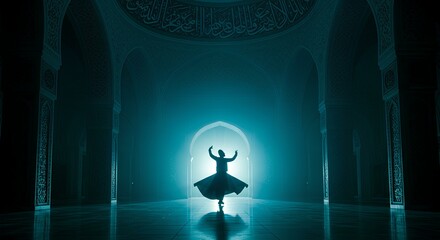 Silhouette of Spinning Dervish with Dome View

