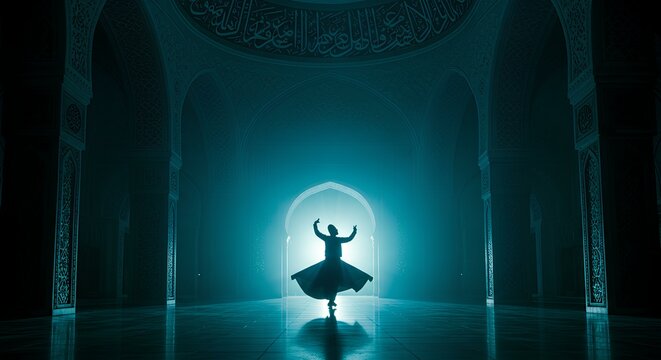 Silhouette of Spinning Dervish with Dome View
