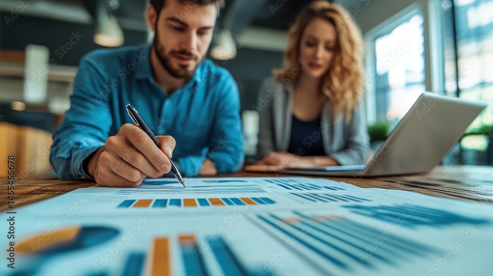 Aufkleber business team analyzing data charts and graphs