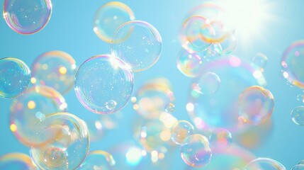 Child blowing bubbles on a sunny day outdoors.