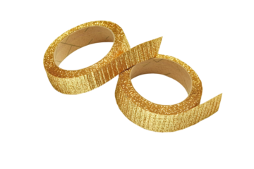 Isolated Glitter Gold Ribbon Rolls Decoration On Transparent Background