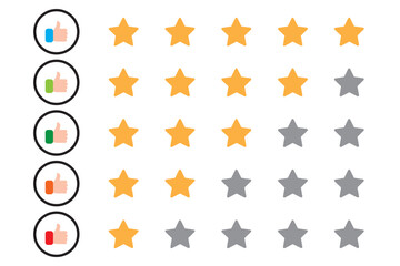 Customer product review icon. Rating stars badges. Feedback or review. Five stars icon. 5 star rating icon. Set of rating stars in different styles.