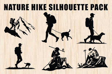 Hiking vector silhouette Set 