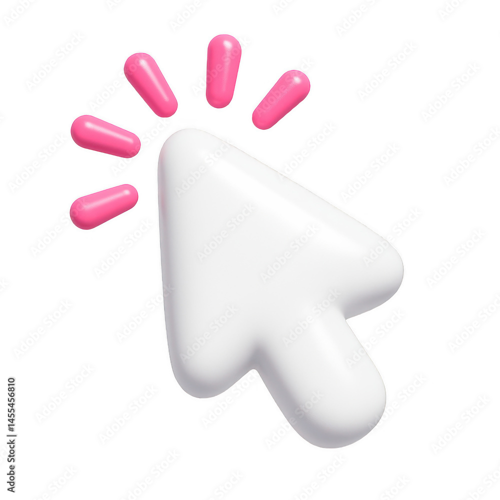 Fototapete smooth white three dimensional mouse pointer highlighting selection with vibrant pink click signals.
