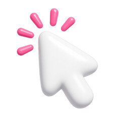 Smooth white three dimensional mouse pointer highlighting selection with vibrant pink click signals.