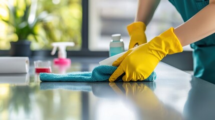 A team of cleaners wiping down surfaces in a hospital ward.