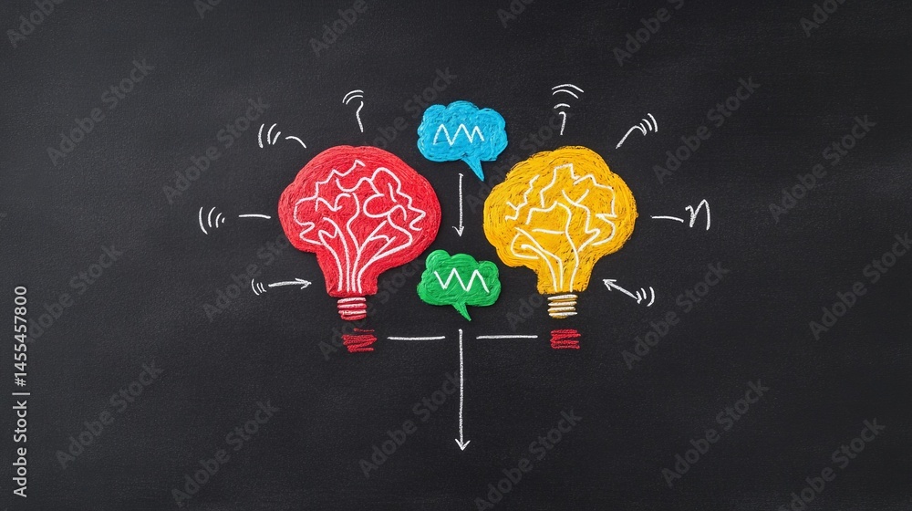 Poster flowchart on chalkboard showing nlp concepts and ideas