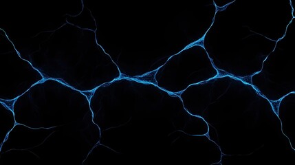 Thin, bright blue electric lines crackle across a dark black background, resembling lightning or neural networks.