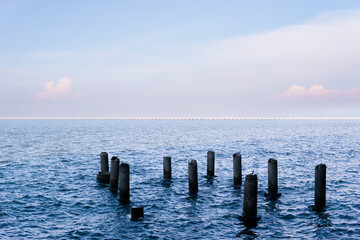 Beautiful Blue Ocean, Water Surface and Blue Sky Background