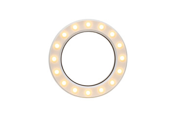 Naklejka premium Illuminated circular makeup vanity mirror with warm lights on a transparent background