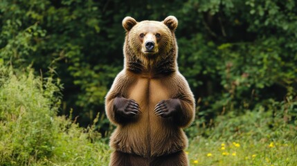 Standing Up. Adult Brown Bear Standing on Hind Legs in Europa. A Humorous View of a Bear