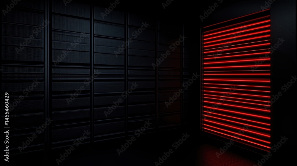 Aufkleber a dark server room with illuminated red led lights on one wall, creating a modern and high-tech atmo