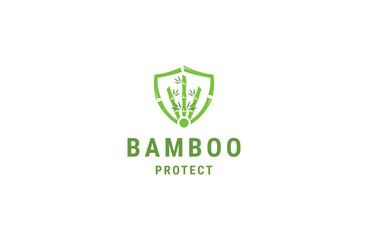 Bamboo shield logo icon design template flat vector