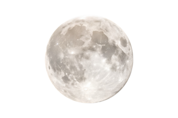 Detailed view of a nearly full moon against a plain gray backdrop transparent background