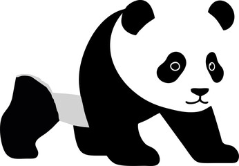Realistic Panda Vector Illustration with Detailed Fur Texture on White Background